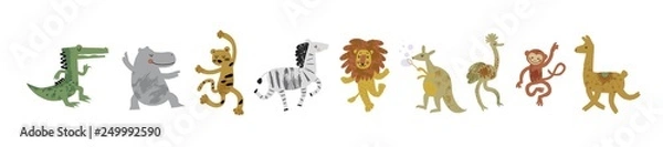 Fototapeta Wektor zestaw ilustracji uroczych tańczących zwierząt w stylu cartoon