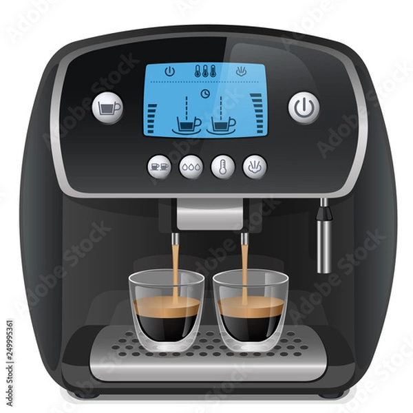 Obraz Coffee machine with cups on white background