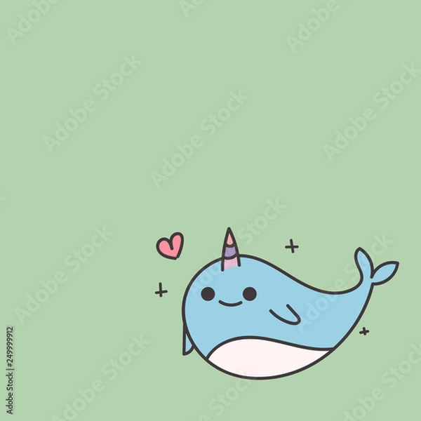 Fototapeta Kawaii delphine with love. Vector.