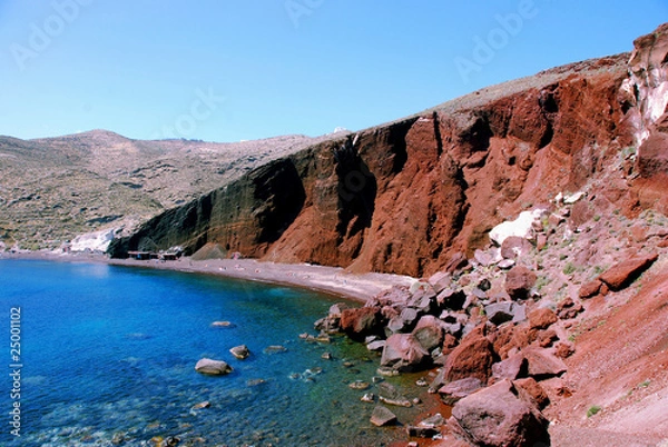 Fototapeta Red rocks, beach, Santorini Island, Greece