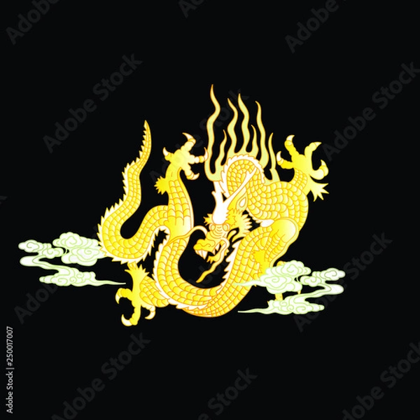 Fototapeta This is a traditionally Chinese ornament with a dragon and clouds.The dragon is the highest ranking animal in the Chinese animal hierarchy. It also represents a state symbol that is an emperor's role.