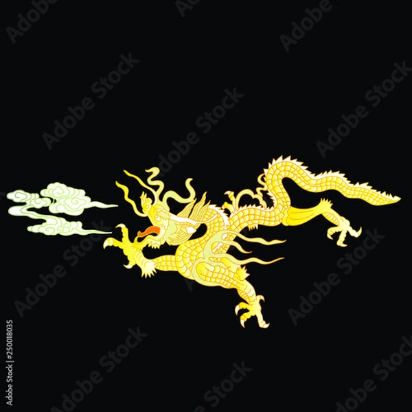 Fototapeta This is a traditionally Chinese ornament with a dragon and clouds.The dragon is the highest ranking animal in the Chinese animal hierarchy. It also represents a state symbol that is an emperor's role.