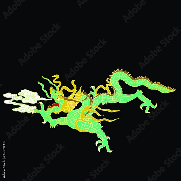 Fototapeta This is a traditionally Chinese ornament with a dragon and clouds.The dragon is the highest ranking animal in the Chinese animal hierarchy. It also represents a state symbol that is an emperor's role.