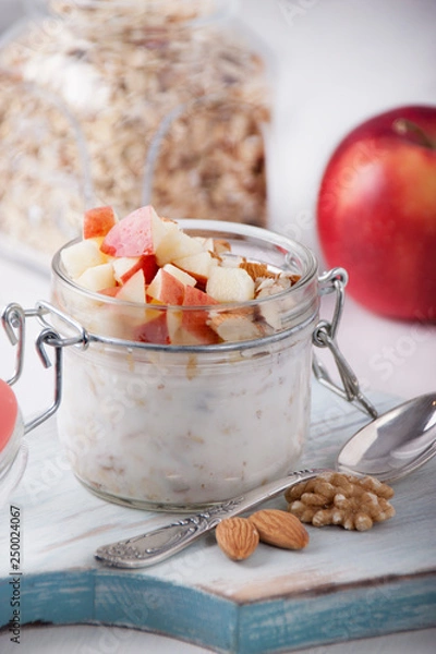 Obraz Homemade Bircher Muesli with nuts and apples