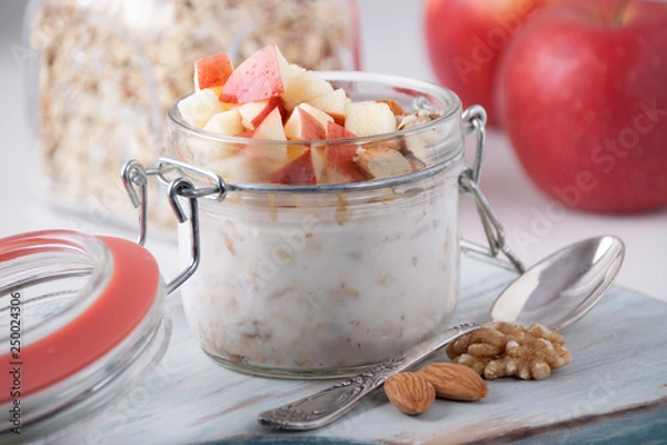Obraz Homemade Bircher Muesli with nuts and apples