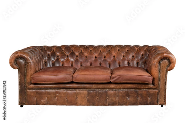 Obraz Brown leather chesterfield sofa couch original