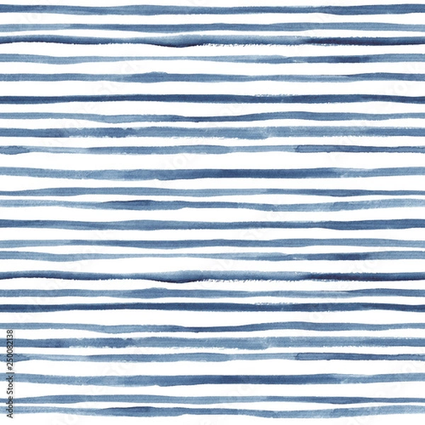 Obraz Hand painted indigo lines. Seamless watercolor pattern