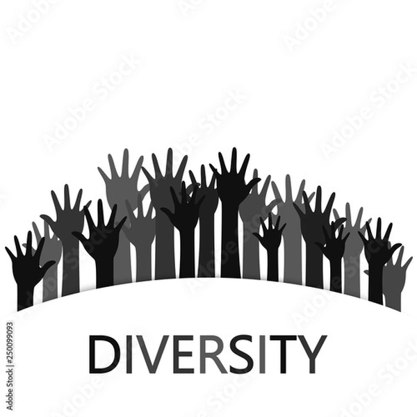 Fototapeta Diversity concept design, hands up with text	