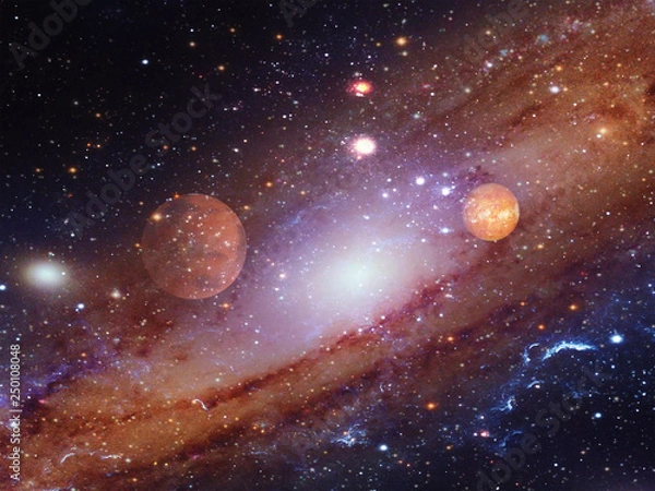 Fototapeta Spiral galaxy with planets.