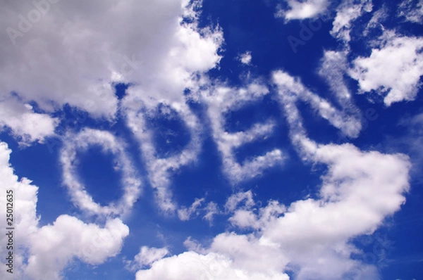 Fototapeta 青空に浮かぶOPENの文字