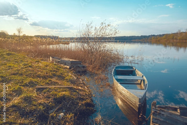 Obraz Spring. Flood. Old boats