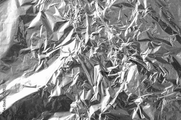 Obraz Crumpled silver aluminum foil background, abstract texture