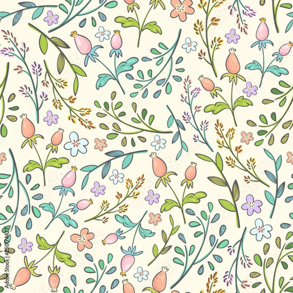 Obraz seamless pattern with spring flowers and plant branches