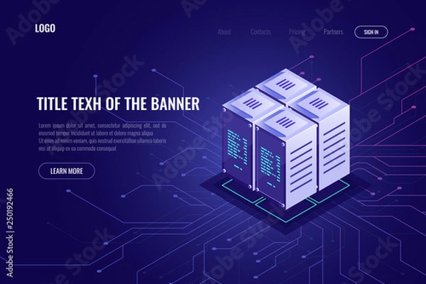 Obraz Server room rack, cloud storage and remote data warehouse, server cabinet, computer technology, blockchain, cryptocurrency, data processing