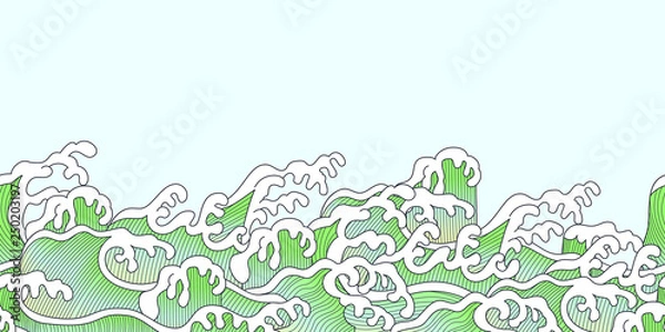 Fototapeta horizontal banner of ocean wave in oriental style. Suitable for wallpaper and event decoration.