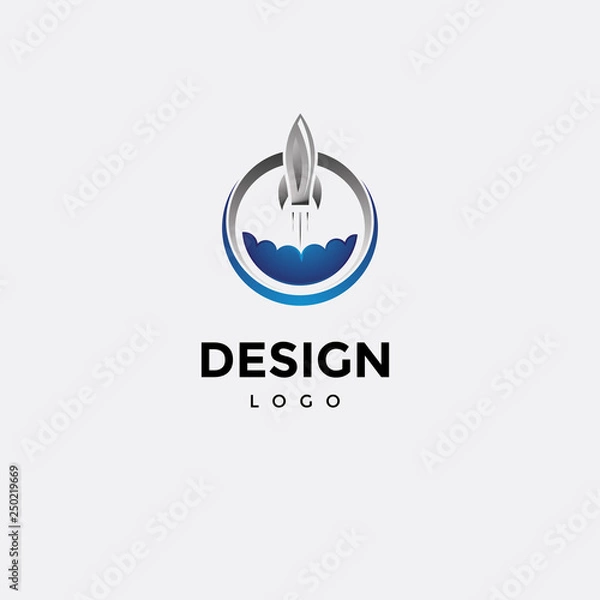 Fototapeta Vector logo design, rocket icon and cloud