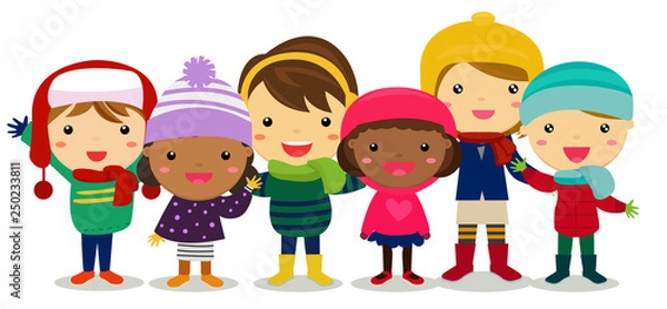 Obraz Group of children in winter clothes