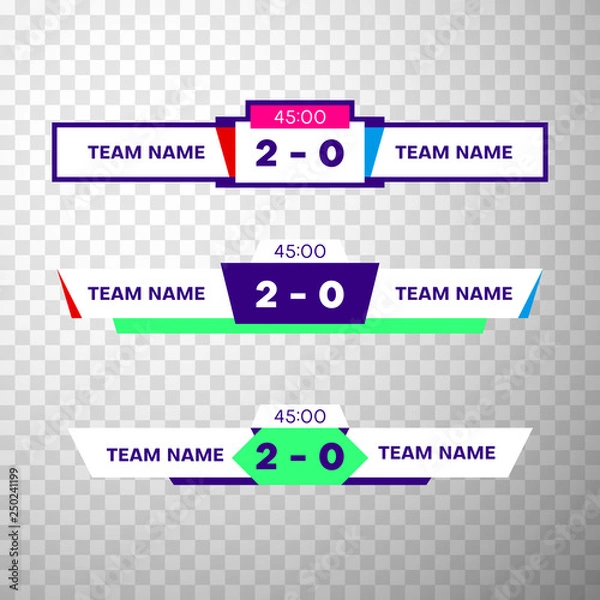 Fototapeta Scoreboard templates with team name, score and game timer for sporting events and battles.