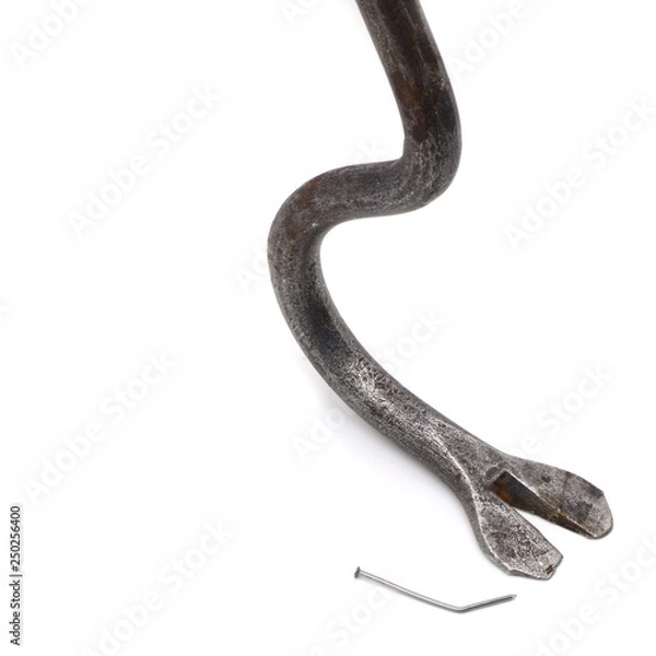 Obraz old and rusty crowbar on white background