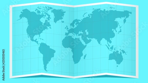 Fototapeta World map, paper map with shadow. Vector illustration