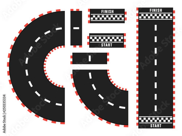 Fototapeta Race track with start and finish line. top view