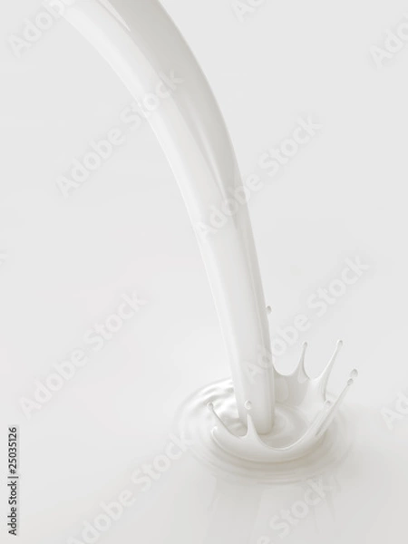 Fototapeta A 3d render of pouring milk creating a splash
