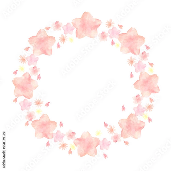 Fototapeta 水彩　手描き　きれい　桜　円　フレーム