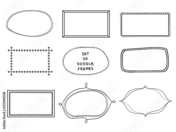 Fototapeta Set of 9 doodle frames on white background