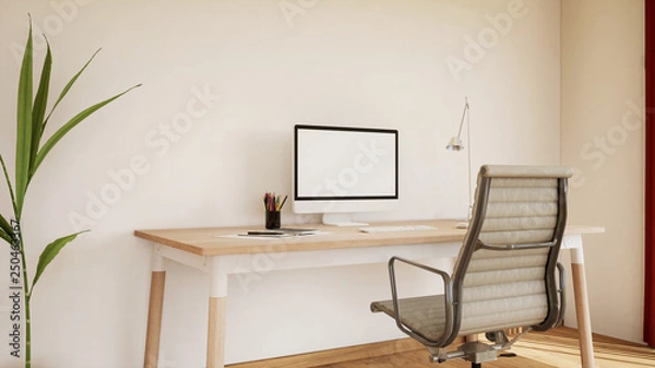 Fototapeta vue 3d bureau plus ordinateur