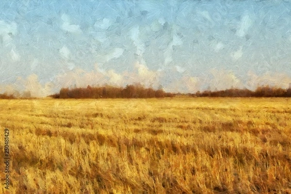 Fototapeta Impresjonizm obraz olejny na płótnie Motywy krajobrazowe z nadrukiem na ścianę. Piękno wsi. Wioska. Współczesna grafika do tworzenia plakatów, papeterii, pocztówek. Akwarela dobrze nowoczesny rysunek