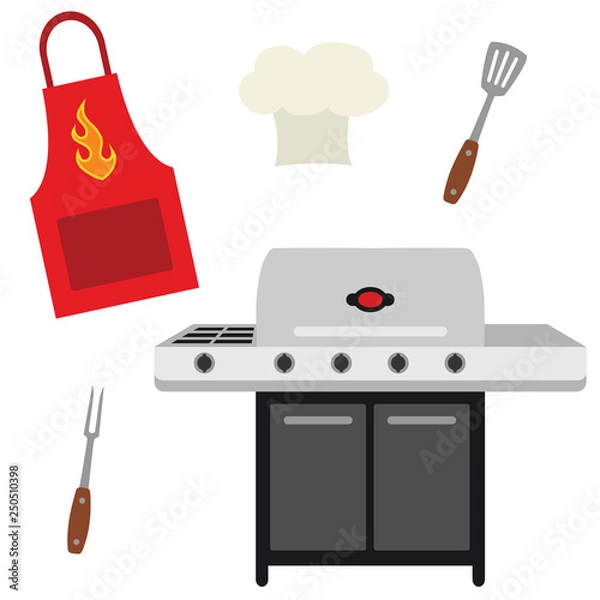 Fototapeta Vector Cookout Grill Utensils Apron Chef Hat Illustrations