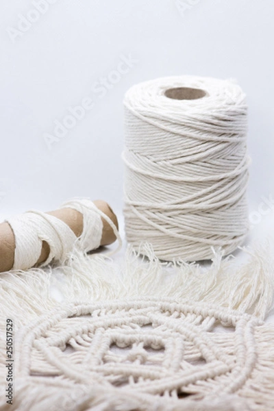 Obraz Handmade macrame, needlework, knitting. Women's hobby. Macrame Home decor – Image