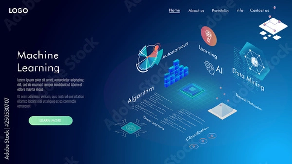 Obraz Machine learning, Ai, Data mining, algorithm, algorithm, neural network, deep learning and autonomous. isometric vector concept