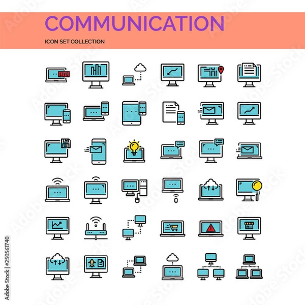 Fototapeta Communication Icons Set. UI Pixel Perfect Well-crafted Vector Thin Line Icons. The illustrations are a vector.