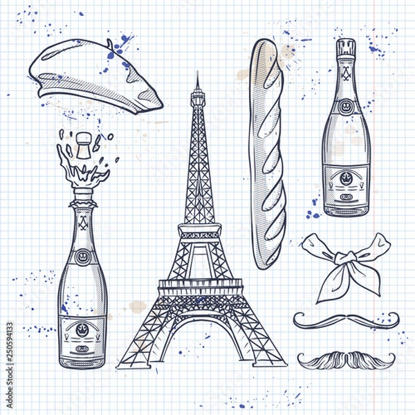 Obraz Sketch, set french attributes