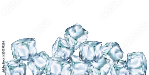 Obraz Ice cubes transparent 3d illustration realistic set. Water freeze Clip art for your design.