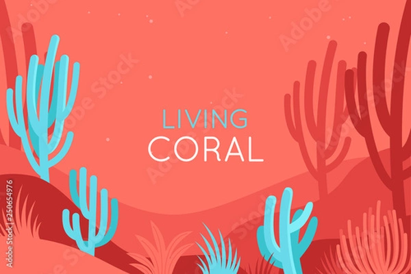 Fototapeta Vector illustration in trendy flat and linear style - abstract simple background in trendy living coral color