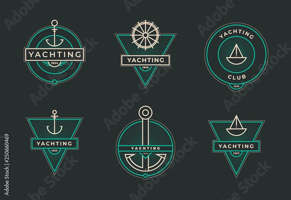 Obraz Yachting club logo set. Yachting, yahct club logo set with boad, sail and. Yacht sport. Vector illustration.