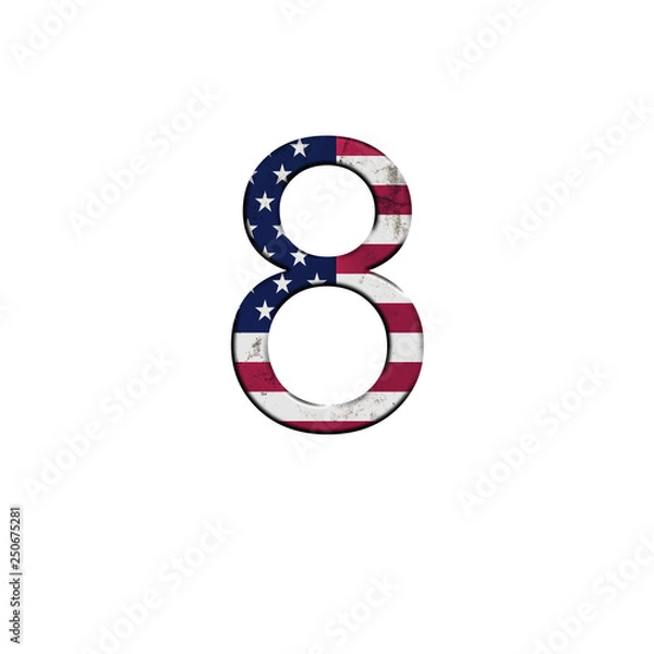 Obraz Number 8 on isolated background . National USA flag decoration alphabet symbol.