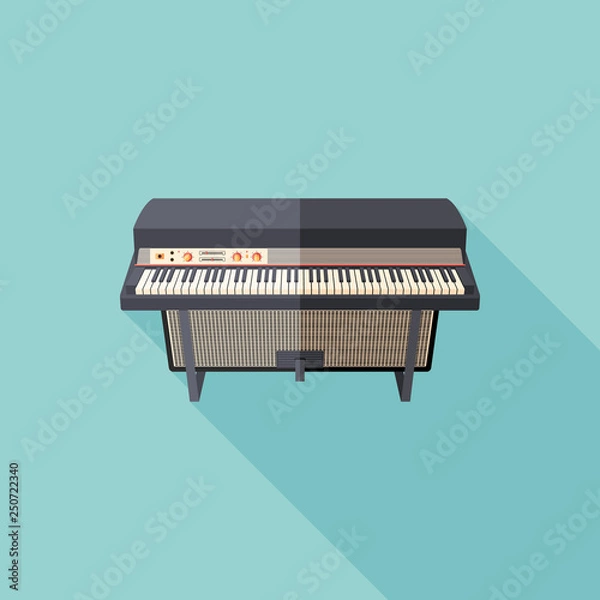 Obraz Retro electric piano flat square icon with long shadows.