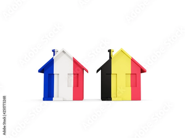 Fototapeta Two houses with flags of France and belgium