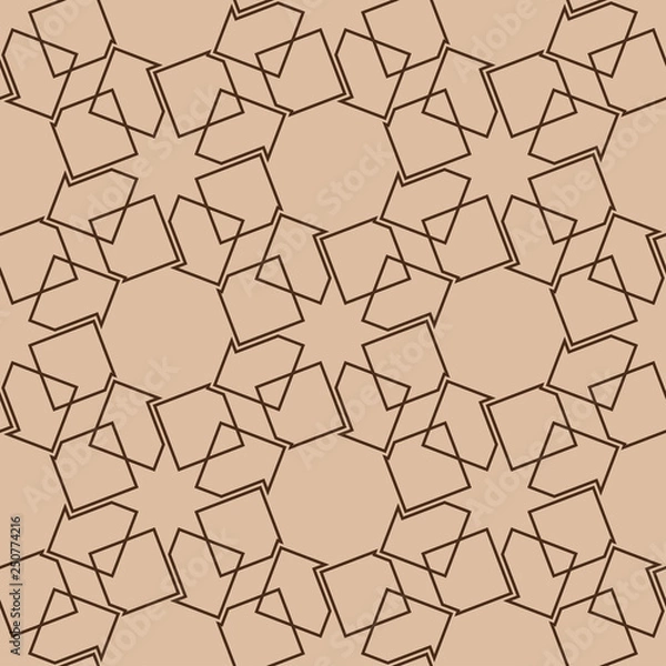 Fototapeta Geometric square seamless pattern. Beige and brown background