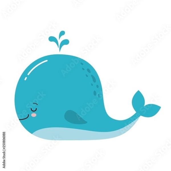 Obraz Cute amusing whale, prints image, vector illustration