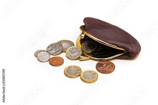 Obraz UK coins, money in open purse
