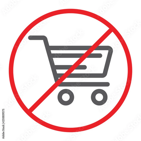 Fototapeta No shopping cart line icon, prohibited and forbidden, no shopping trolley sign, vector graphics, a linear pattern on a white background.