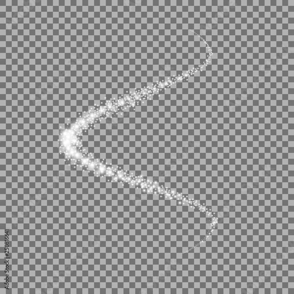 Fototapeta Glittering stardust trail, glowing particles, white color