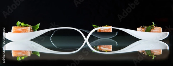 Fototapeta Salmon and soya catering appetizer