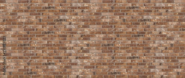 Fototapeta Long wide old dirty red brick wall texture background. Horizontal panoramic view.