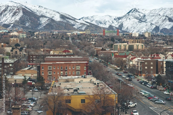 Obraz Elevated, wide-angle view of downtown Salt Lake City looking East.