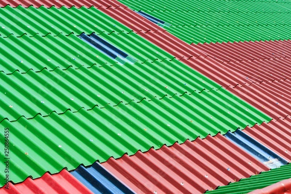 Fototapeta Old color corrugated metal sheet. Colorful background and texture.
